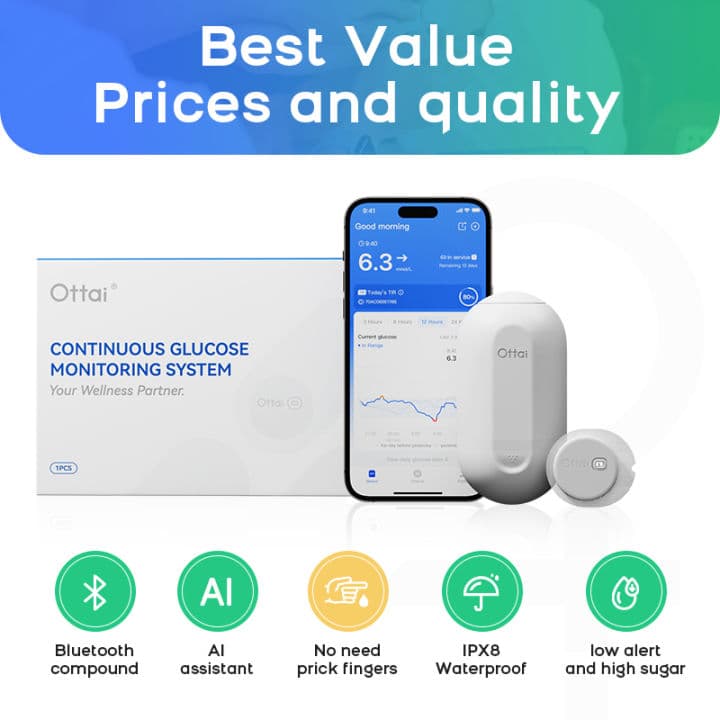 Ottai CGM Continuous Glucose Monitor 1 Full Sest สําหรับ 14 วัน AI Smart Blood Glucose Meter